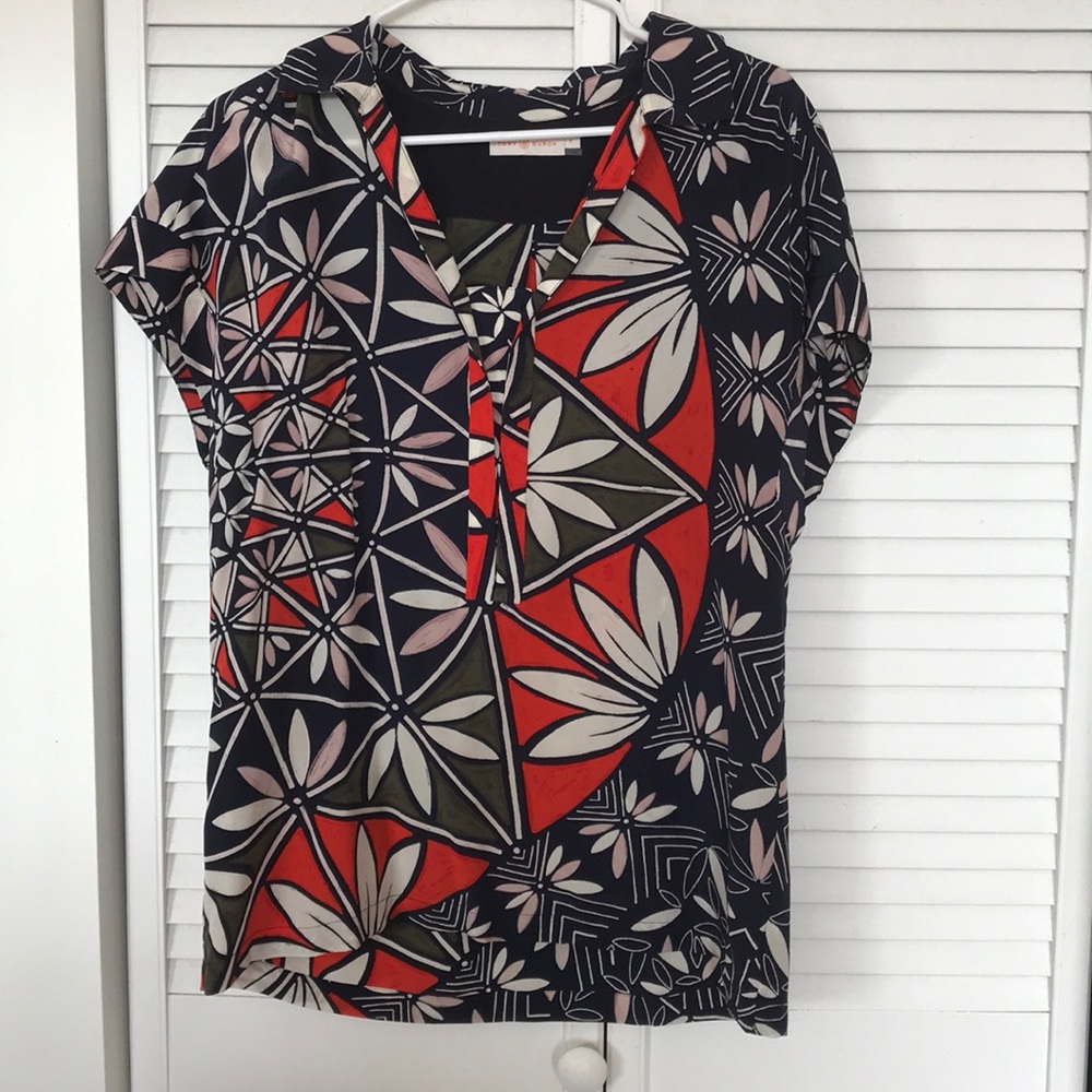 Tory Burch 100% silk mixed print shirt. Size 8.